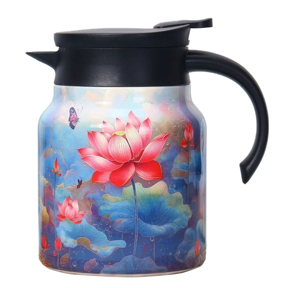 Glass&Bottle Tea Pot Floral Pattern – Built In Infuser Insulated Stainless Steel Kettle for Hot Cold Beverage Storage and, 4.65*5.91 in, Sky Blue