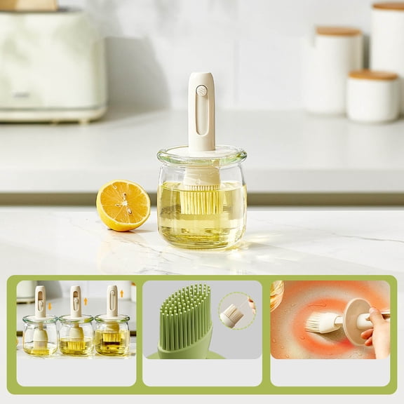 Glass Oil Bottle with Integrated Brush for Cooking and Baking Glass Pourer for Drizzling Basting High-Temperature Storage Kitchen