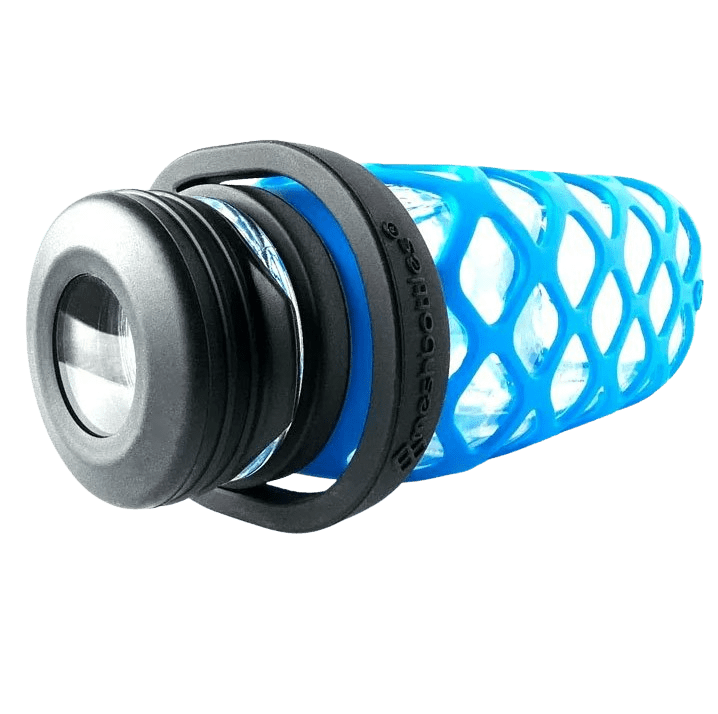 Meshbottle with Glass Top - French Blue - Plastic-free, BPA-free, Phthalate-free Glass Water Bottle - 16 oz