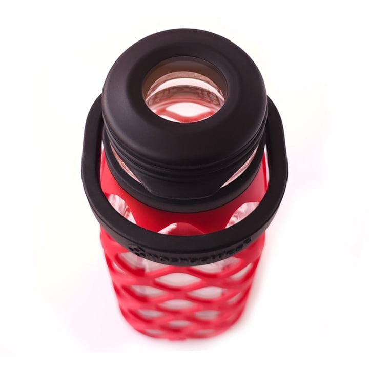 Meshbottle with Glass Top - Brick Red - Plastic-free, BPA-free, Phthalate-free Glass Water Bottle - 16 oz