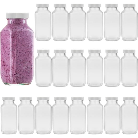 Glass Bottles 12 oz,Airtight Glass Beverage Bottles with Lids,Clear Vintage Drinking Jars 350ml,Juicing Bottle for Storage Tea,Kombucha,Milk,Smoothies,20 Pack