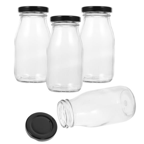 Glass Bottles with Caps 200ml Reusable Containers for Juicing Drinks Smoothie Bottle Transparent 4pcs