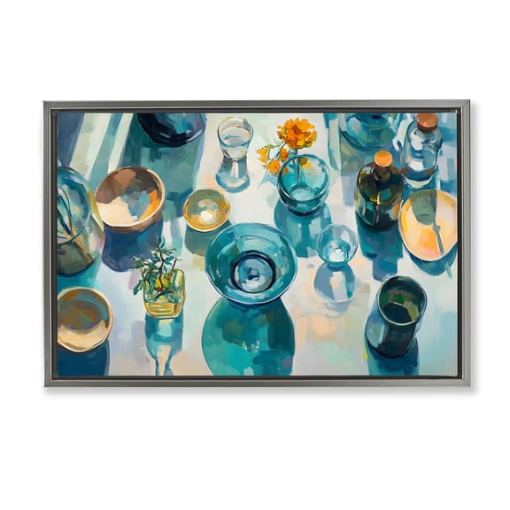 Stupell Industries Glass Breakfast Table Setting Gray Framed Floater Canvas Wall Art, design by Creative Studio, 21 x 31