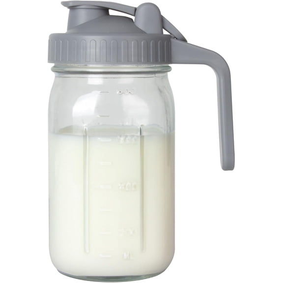 Glass Breast Milk Pitcher 32oz, Wide Mouth Storage Container with Flip Lid