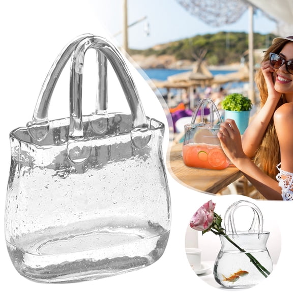 Glass Bubble Handbag Beverage Cup Unique Funky Thick Wine Glasses Gifts for Women Party, Creative Unique Drinking Glass for Fruit Juice, Tea, Matcha, Coffee, Flowers (Bubbled)