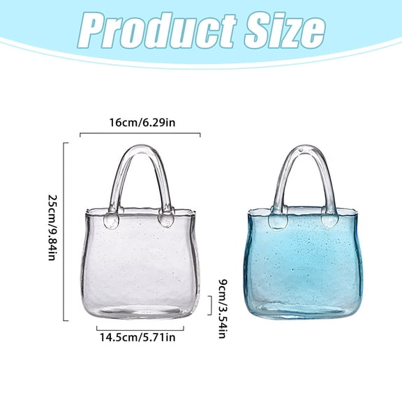 Glass Bubble Tumbler - Purse Handbag Shaped Drinking Cup with Handle - Unique Glass Beverage Glass for Juice Cocktail Water - Fun Home Bar Glass - Clear