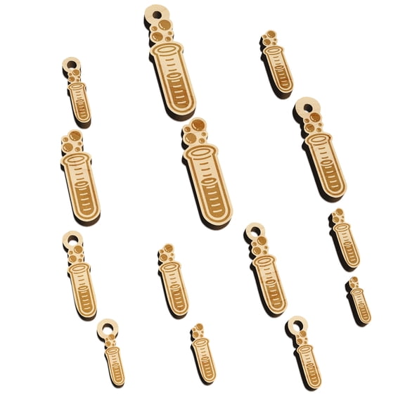 Glass Bubbling Test Tube Chemistry Science Wood Mini Charms Shapes DIY Craft Jewelry - With Hole - Various Sizes (16pcs)