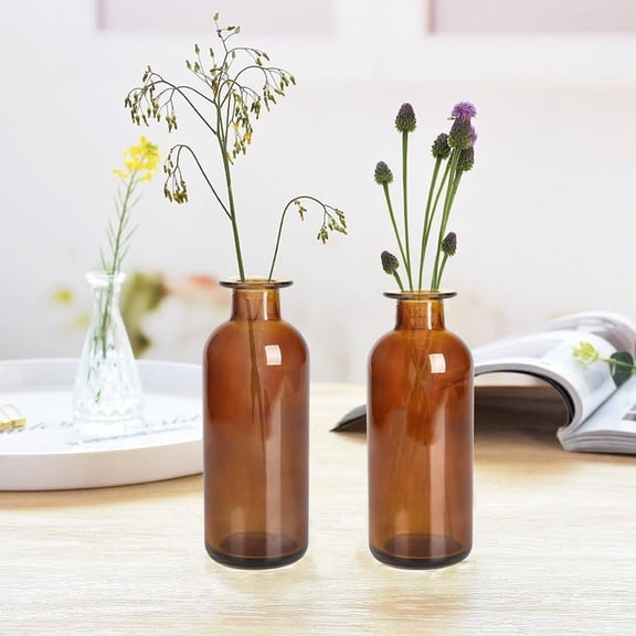 Glass Bud Vase, 20 Pack 8 Oz Living Bud Vases, Small Vases for Flowers, Decorative Amber Bottles for Table Centerpiece, Home Decor, Office, Wedding Reception, Vintage Style