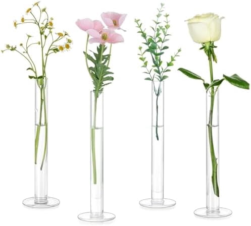 Glass Bud Vase for Centerpieces, Small Flower Vases Set of 4Pcs Clear ...