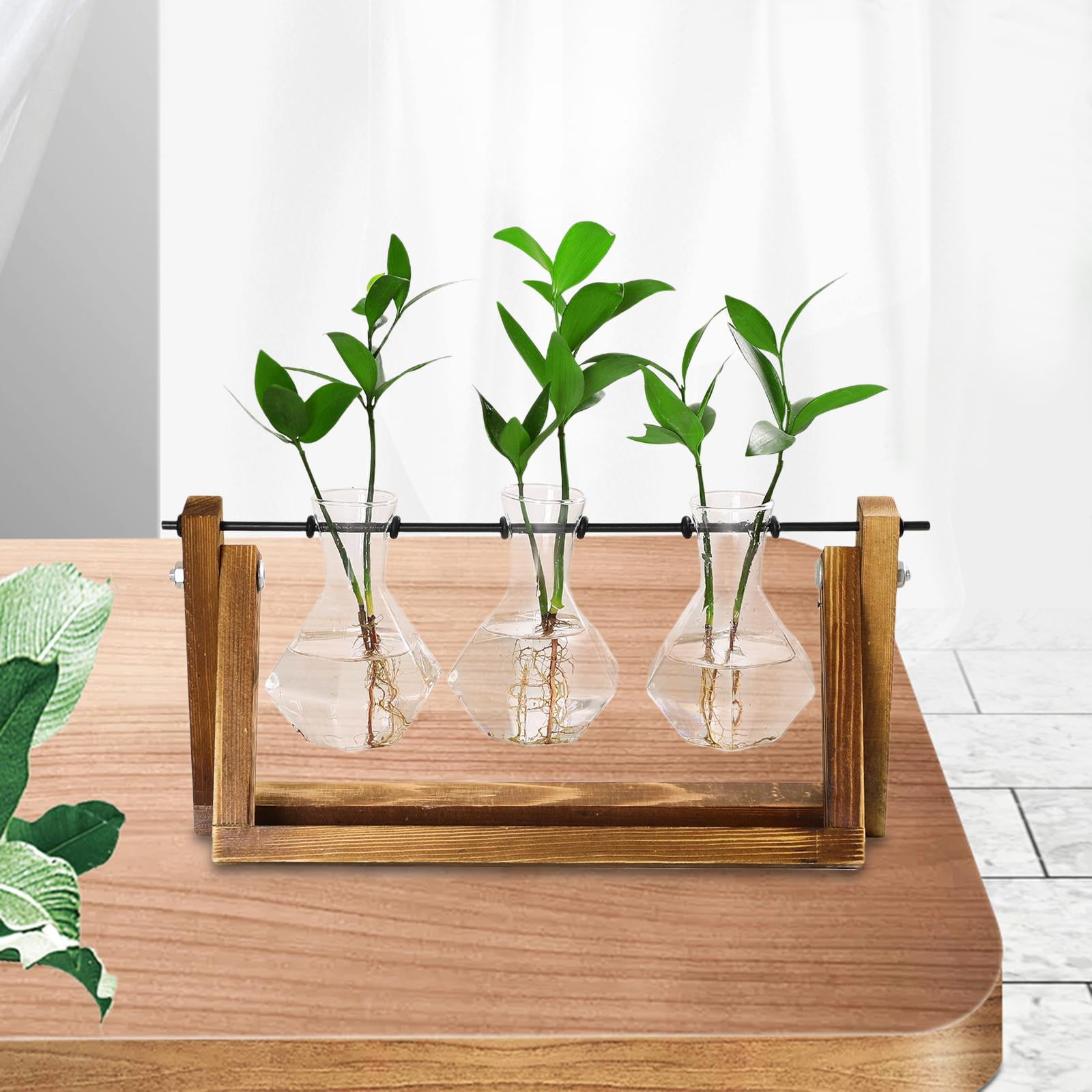 Glass Bud Vase Hydroponics Plants Table Decor Wood Stand Modern Propagation  Jars Home Decor Geometric 3 Bud Vases Set for Bathroom Wedding - Walmart.com, image size:1600x1600