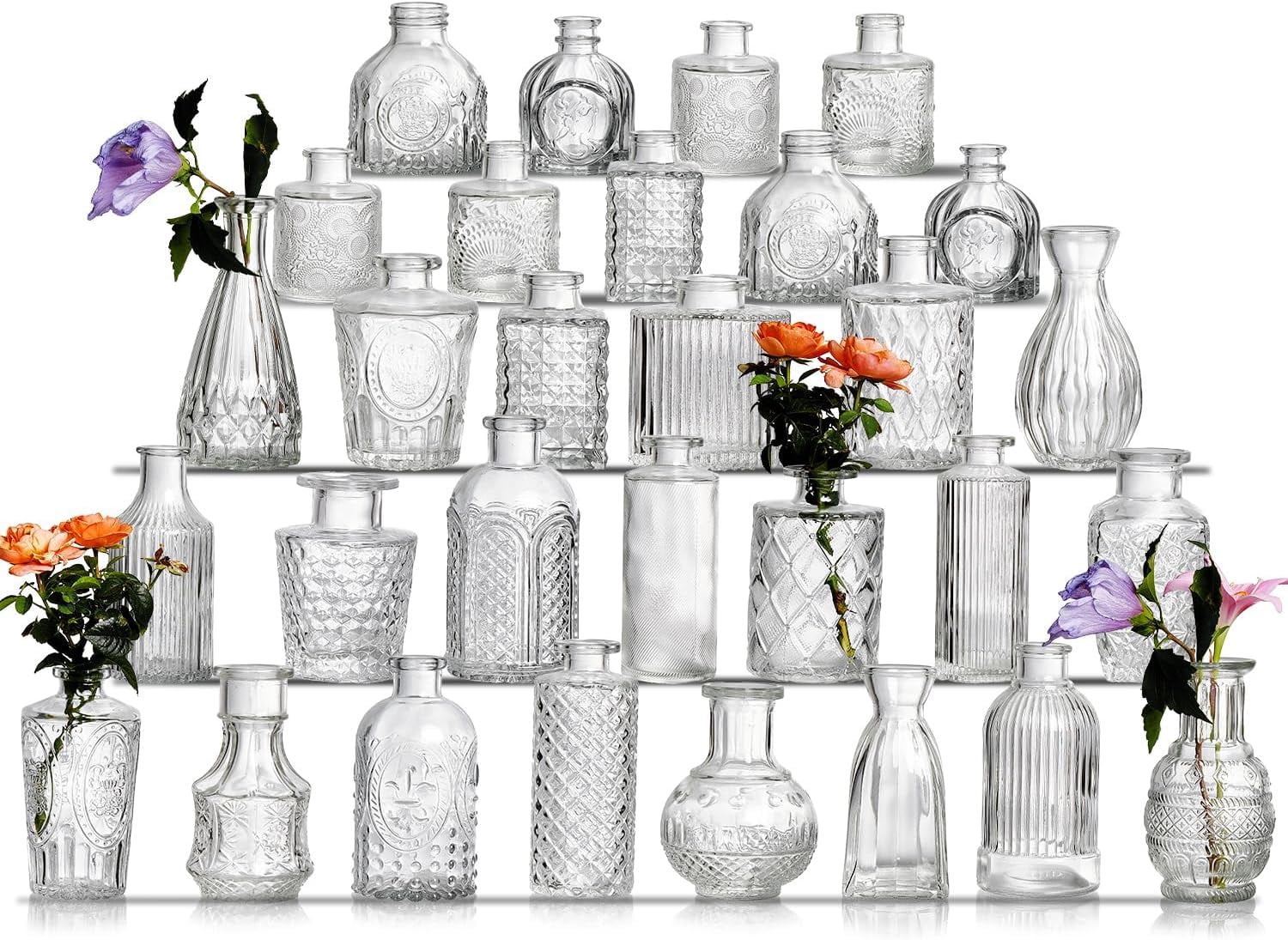 Glass Bud Vase Set of 30 - Small Vases for Flowers in Bulk - Assorted ...