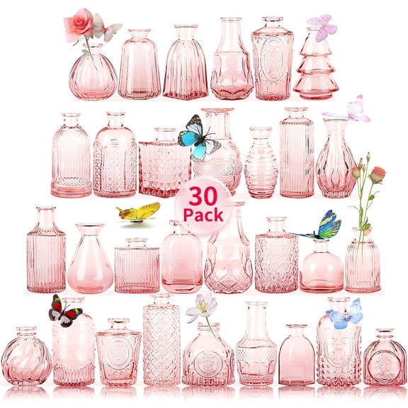 Glass Bud Vases in Bulk Set of 30 Pcs,Small Glass Vases for Flowers as Wedding Centerpieces for Tables,Clear Flower Vases Suitble for Wedding Decorations,Home Decor (Light Pink, 30 pcs)