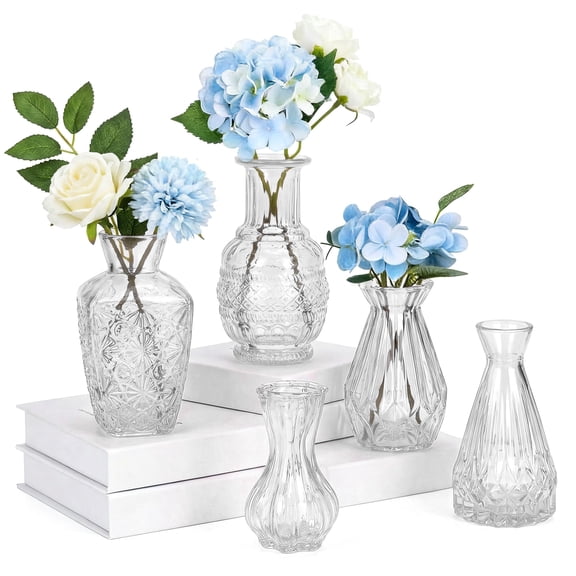 Glass Bud Vases in Bulk Small Mini Clear Vase for Flowers ,Transparent Vintage Vases for Centepiece,Wedding, Table Decor, Baby Shower, Christmas, Home and Events
