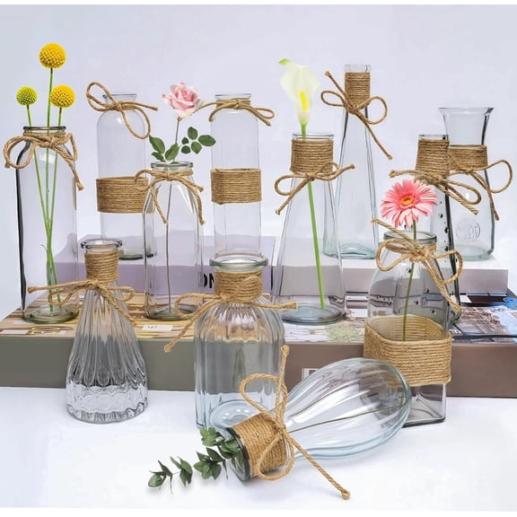 Glass Bud Vases Set of 12,Small Clear Glass Vases for Flowers 5.5 to 8.9Inch,Vintage Boho Glass Vases for Table Centerpieces, Decorative Vases for Wedding Farmhouse Homes,Bathroom Countertops