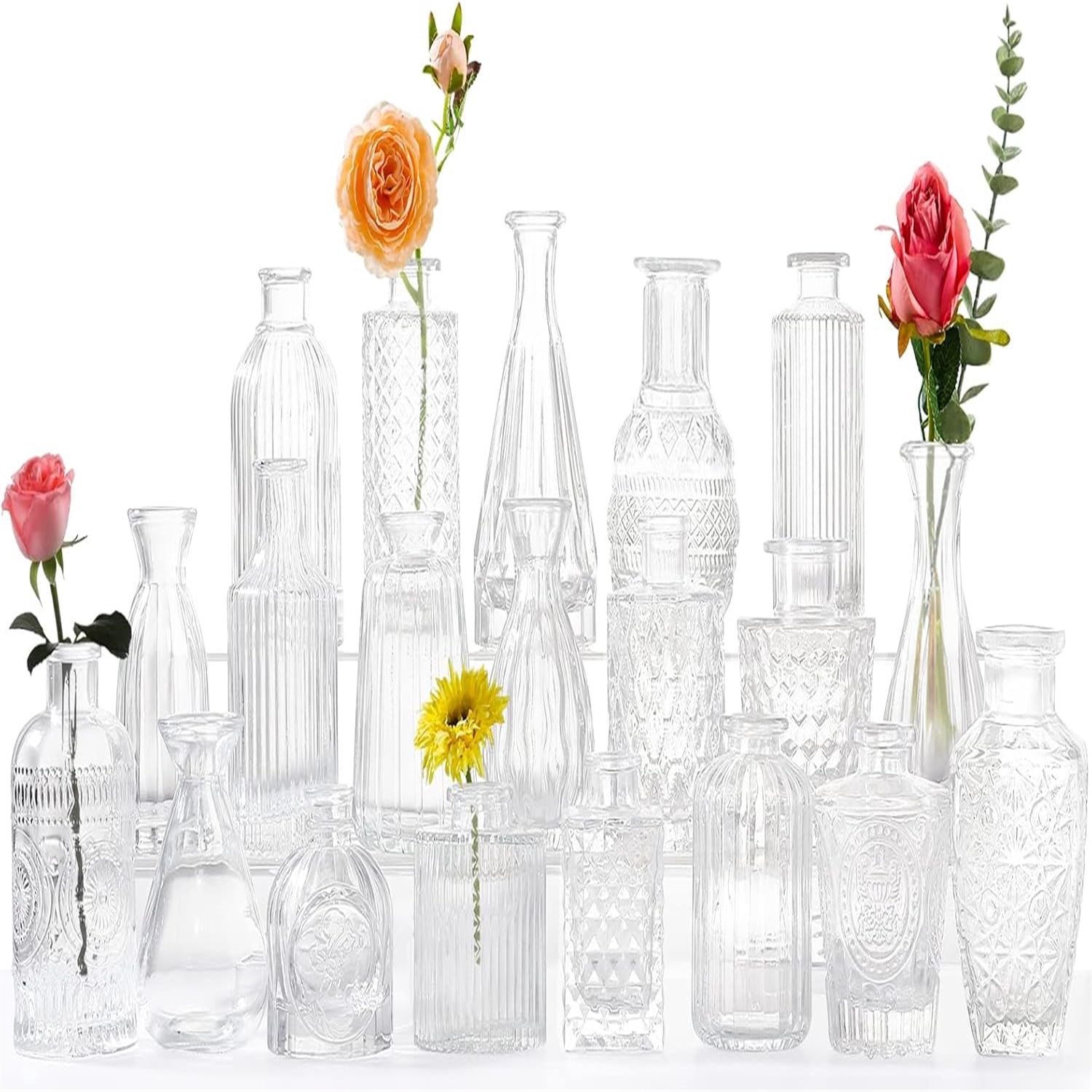 Glass Bud Vases -Set of 20 for Flowers, Small Clear Bud Vases in Bulk ...