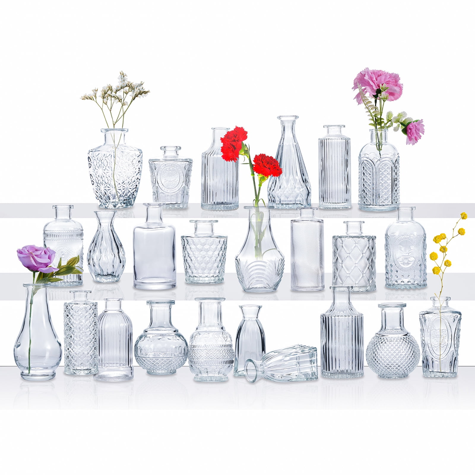 24Pcs Glass Bud Vases Set for Dining Decor, Cute Flower Arrangements