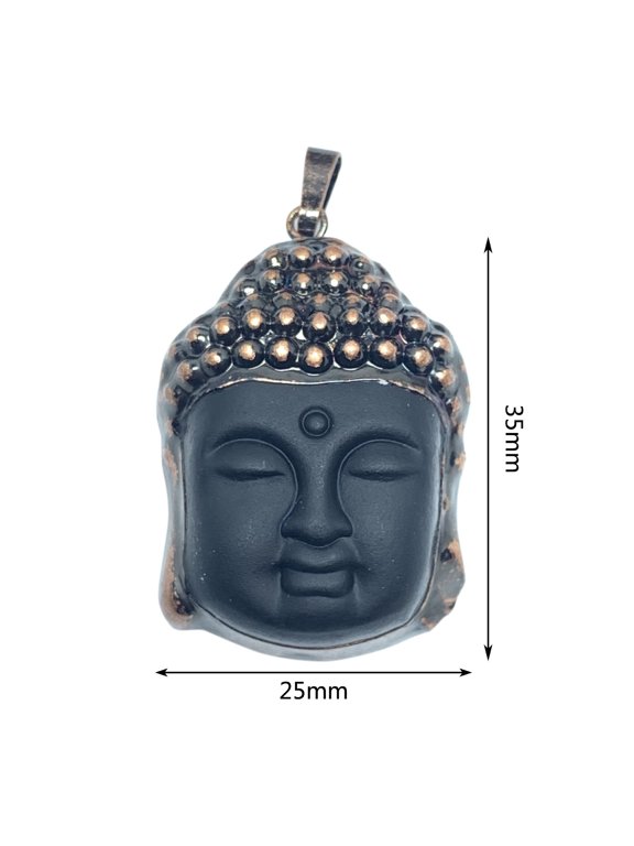 Glass Buddha Head Pendant Clear Crystal Gold Plated Buddhist Amulet Necklace Charm for Women Men, Spiritual Jewelry 35x25mm