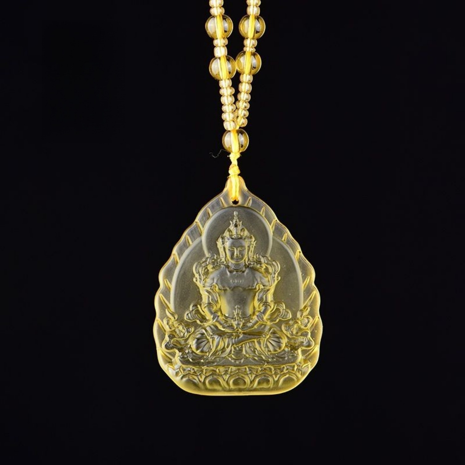 Glass Buddhist Pendant Carved Buddha Figure Religious Amulet Necklace 