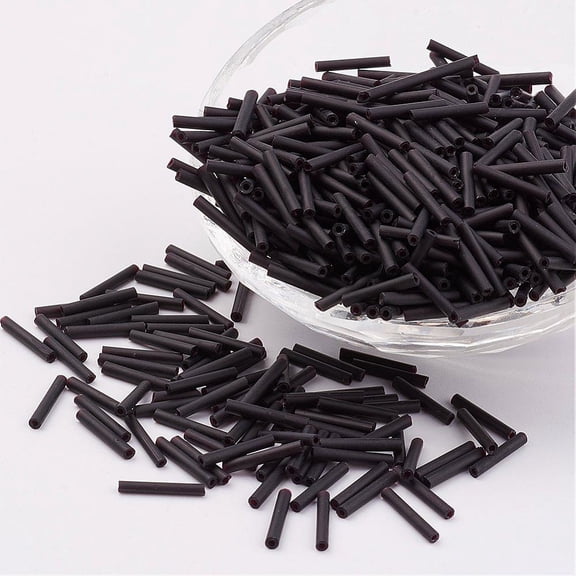 Glass Bugle Beads Frosted Colours Black 9x2mm Hole: 0.5mm about 7000pcs/bag