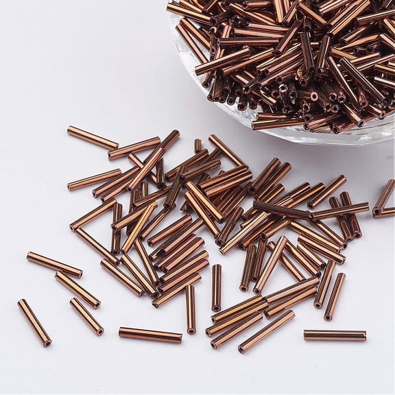 Glass Bugle Beads Metallic Colours Dark Goldenrod 9x2mm Hole: 0.5mm about 7000pcs/bag