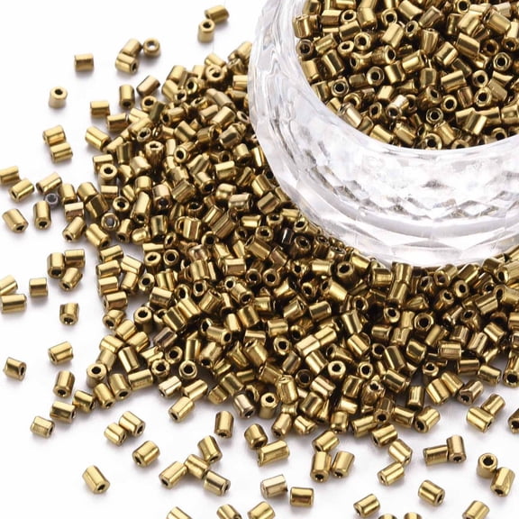 Glass Bugle Beads Metallic Colours Goldenrod 2.5~3x2mm Hole: 0.9mm about 15000pcs/pound