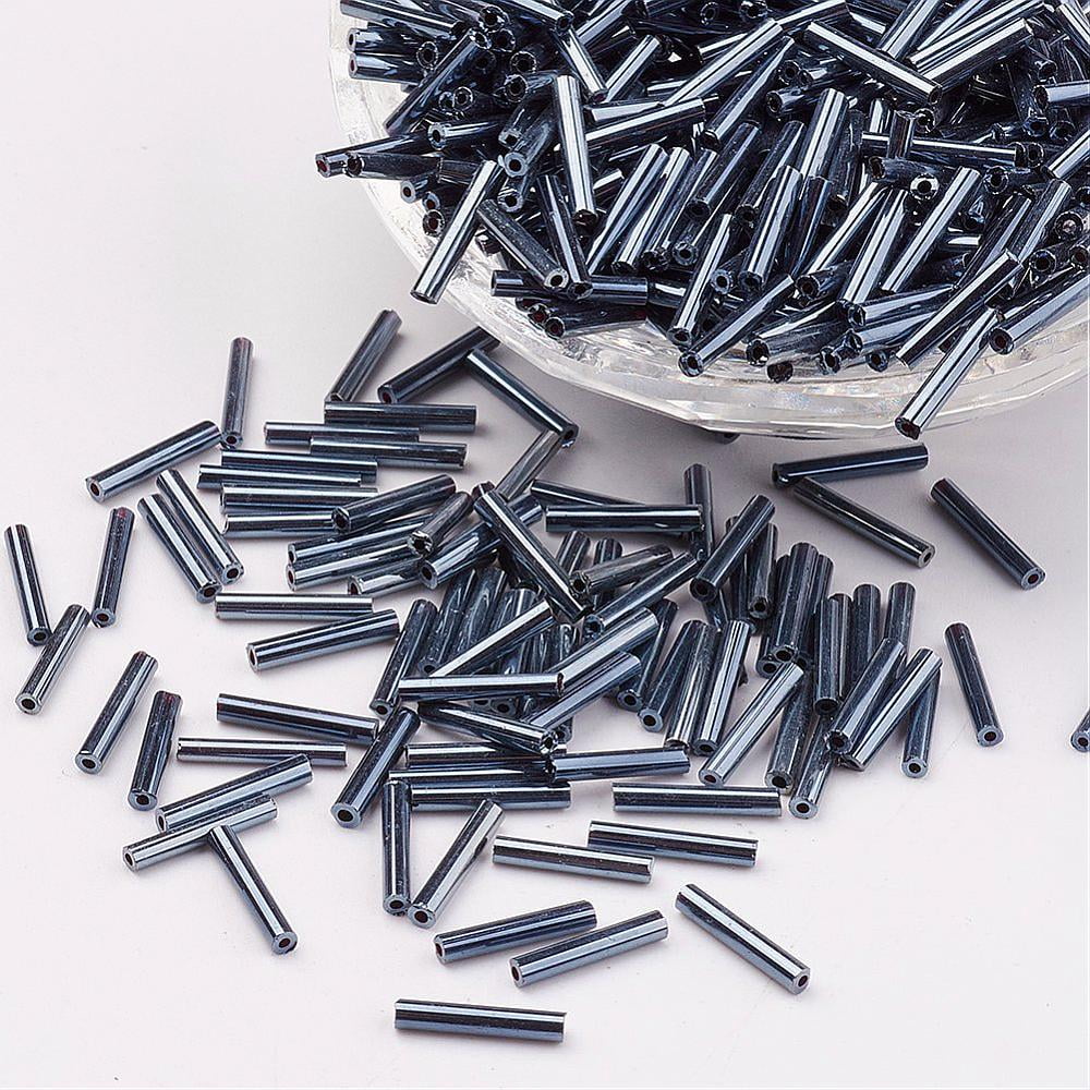 Glass Bugle Beads Metallic Colours Gray 12x2mm Hole: 0.5mm 5000pcs/bag
