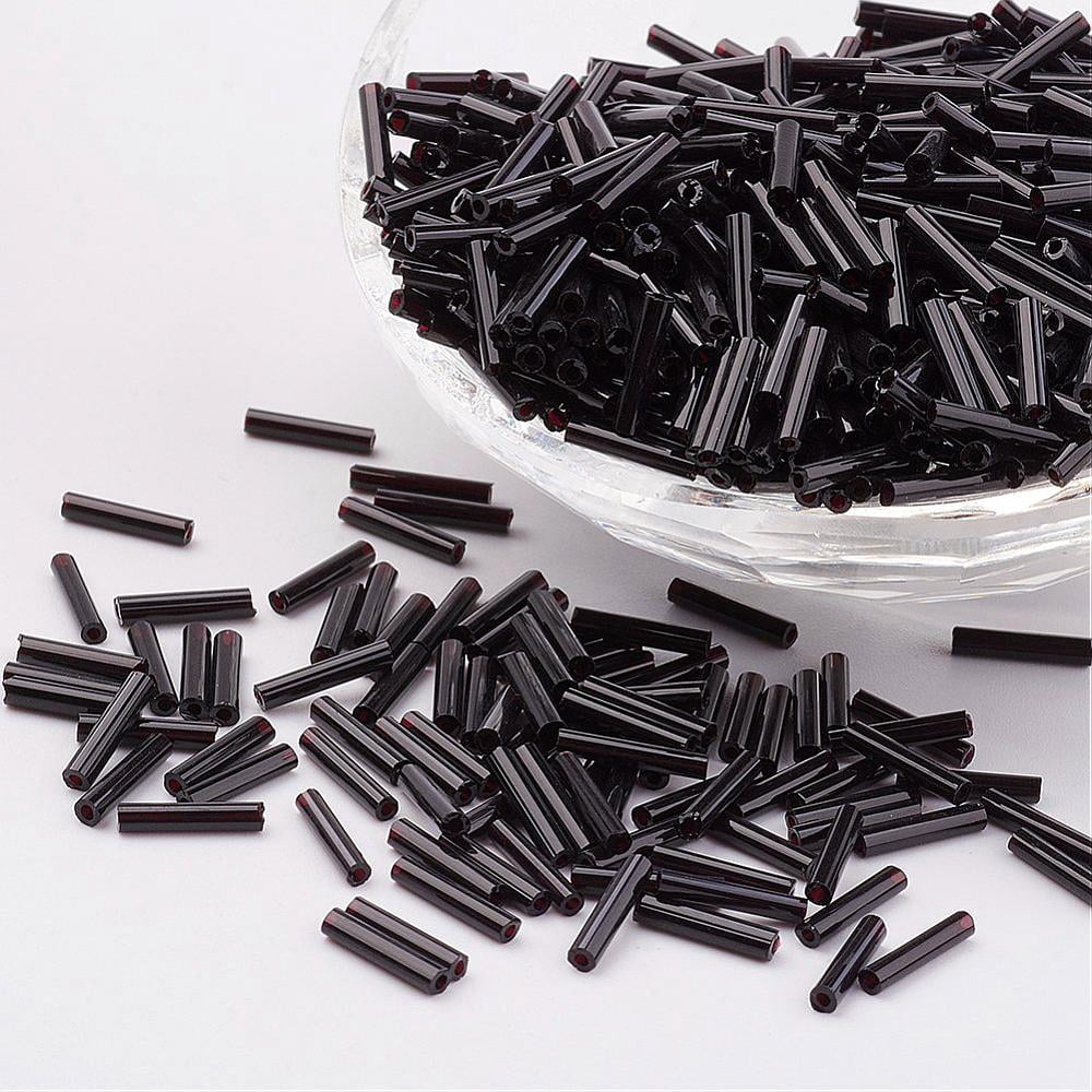 Glass Bugle Beads Opaque Colours Black 12x2mm Hole: 0.5mm about 5000pcs/bag