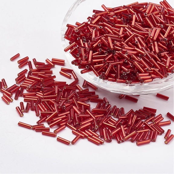 Glass Bugle Beads Silver Lined FireBrick 12x2mm Hole: 0.5mm about 5000pcs/bag