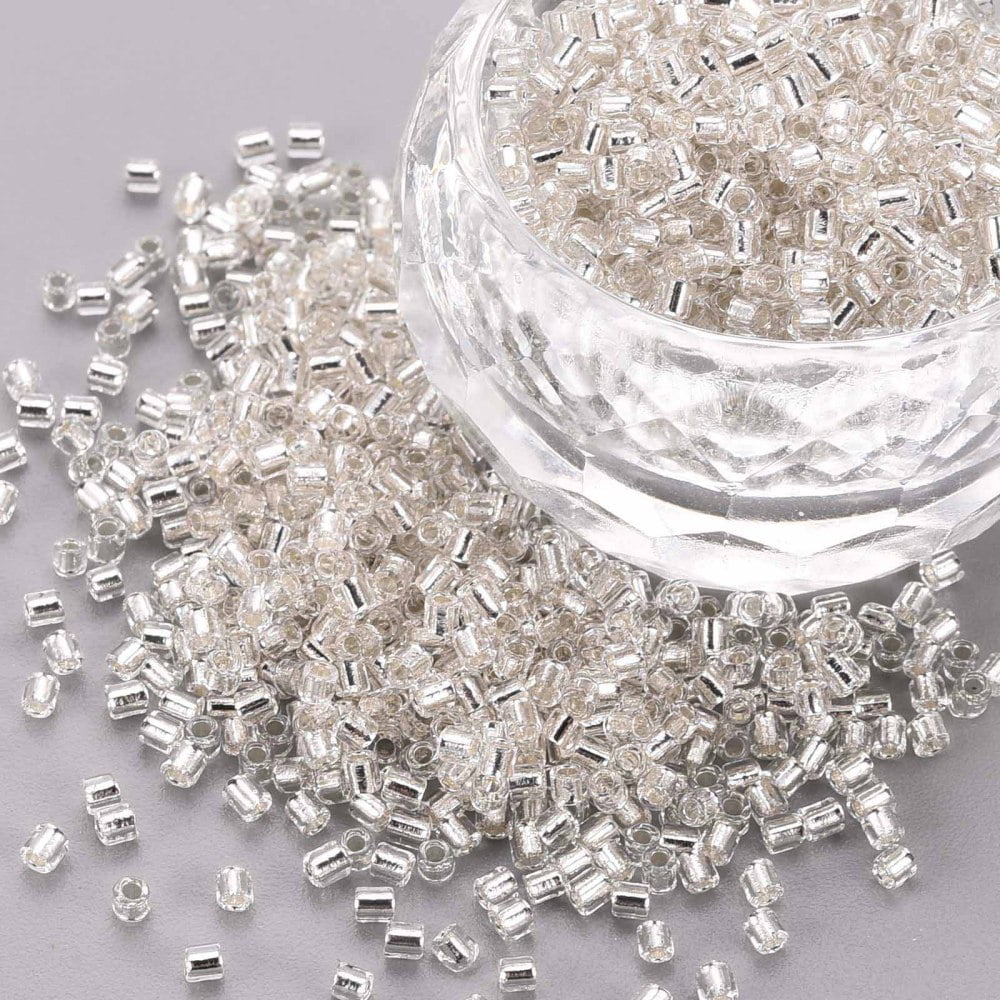 Glass Bugle Beads Silver Lined Floral White 1.8~2.2x1.8~2mm Hole: 0.8~0.9mm about 15000pcs/pound