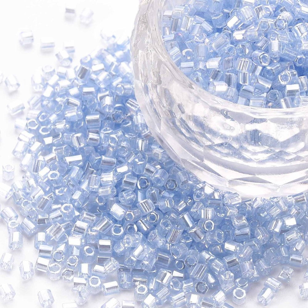 Glass Bugle Beads Transparent Colours Luster Light Steel Blue 2.5~3x2mm Hole: 0.9mm 15000pcs/pound