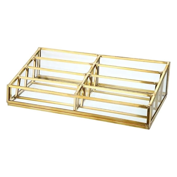 Glass Business Card Holder - 8 Slot Metal Frame Display Stand for Office, Desk, Countertop - Clear Card Organizer for Standard Size Cards