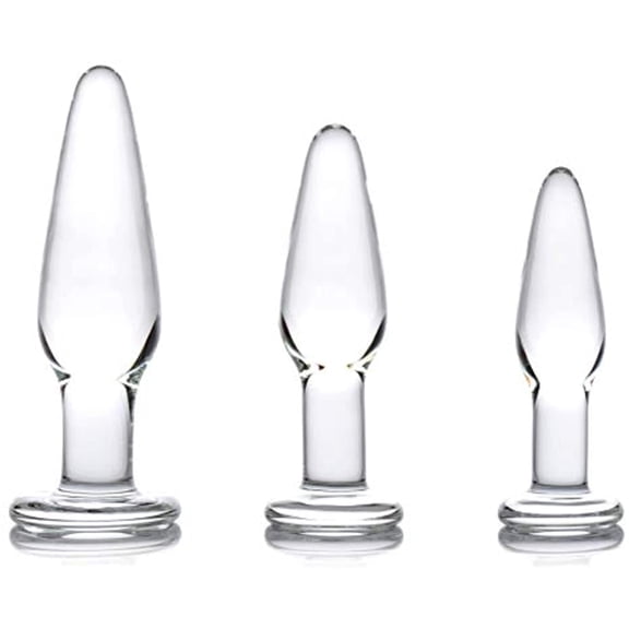 Glass Butt Plug 3-Sizes S/M/L Beginner Anal Trainer Set Smooth Dildo Sex Toys