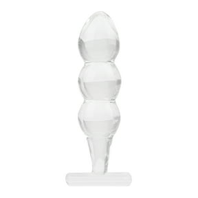 Glass Butt Plug Anal Sex Toy Clear Ribbed Medium Size Crystal G-Spot + Prostate