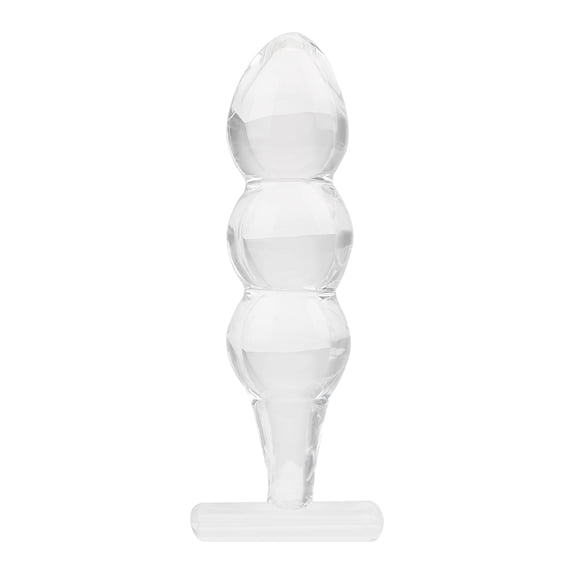 Glass Butt Plug Anal Sex Toy Clear Ribbed Medium Size Crystal G-Spot + Prostate