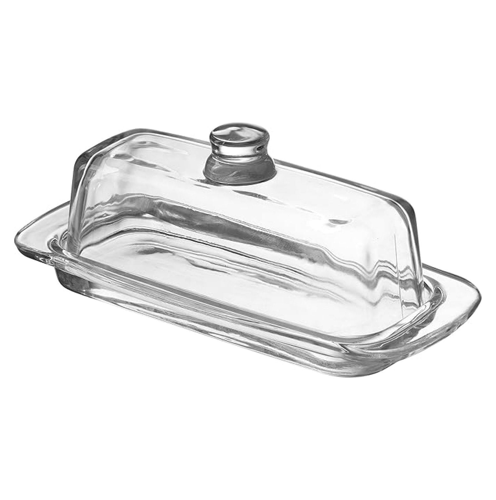 Glass Butter Dish with Lid, Single Stick Container with Handle Cover, Rustic Farmhouse or Vintage Boho Kitchen Accessory, Clear (Clear)