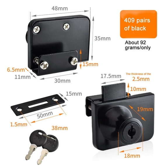 Glass Cabinet Double Door Door Lock Showcase Lock Free Glass Opening with Key