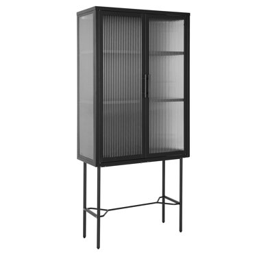 Retro Fluted Glass Storage Cabinet with Two Detachable Shelves, Dual ...