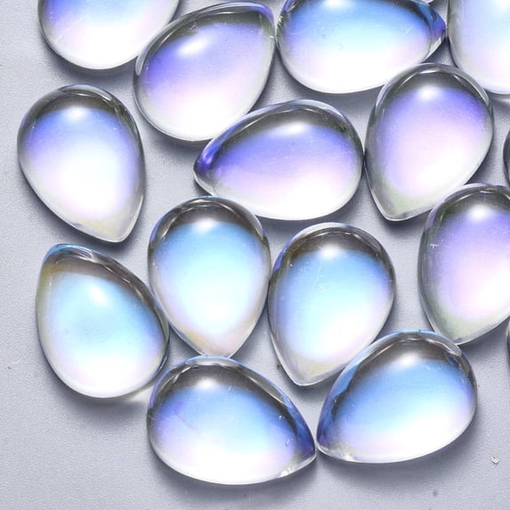 Glass Cabochons AB Color Plated Teardrop Clear AB 18x13x7mm