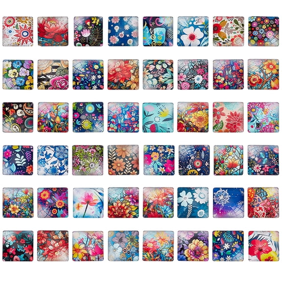 Glass Cabochons Flower Theme Square Mixed Color 25x25mm