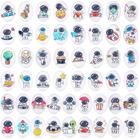 Glass Cabochons Oval with Spaceman Pattern Space Theme Pattern 25x18x5mm about 50pcs/bag 1 bag/box
