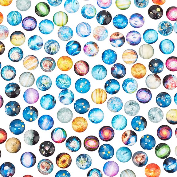 Glass Cabochons Planet Pattern Half Round Planet Pattern 12x4mm 140pcs/bag DIY