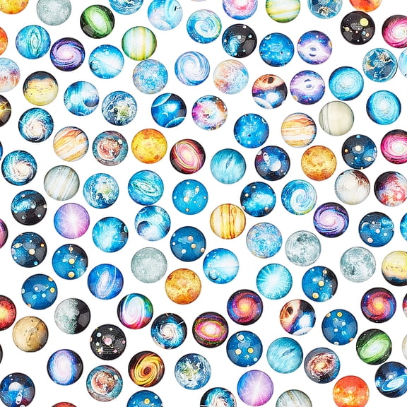 Glass Cabochons Planet Pattern Half Round Planet Pattern 12x4mm 140pcs/bag for DIY