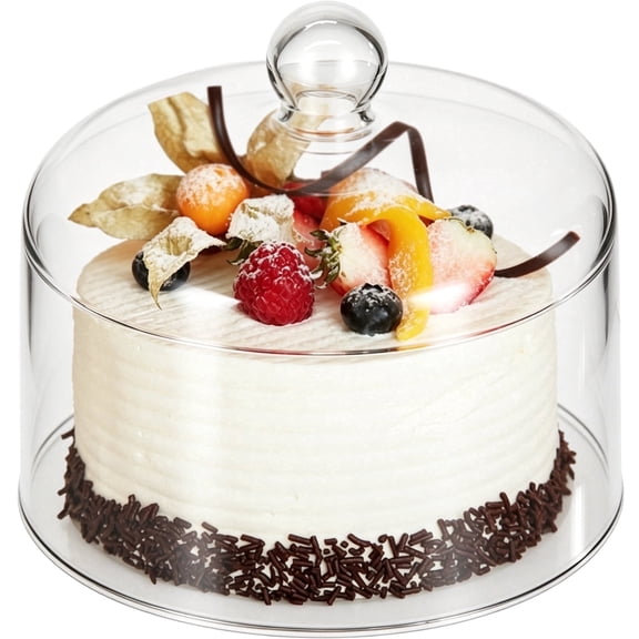Glass Cake Dome Cover with Handle, 7.1x5.5" Clear Round Display Cloche for Desserts, Fruits & Flowers, Smooth Crystal Glass for Kitchen Countertop Serving & Decor