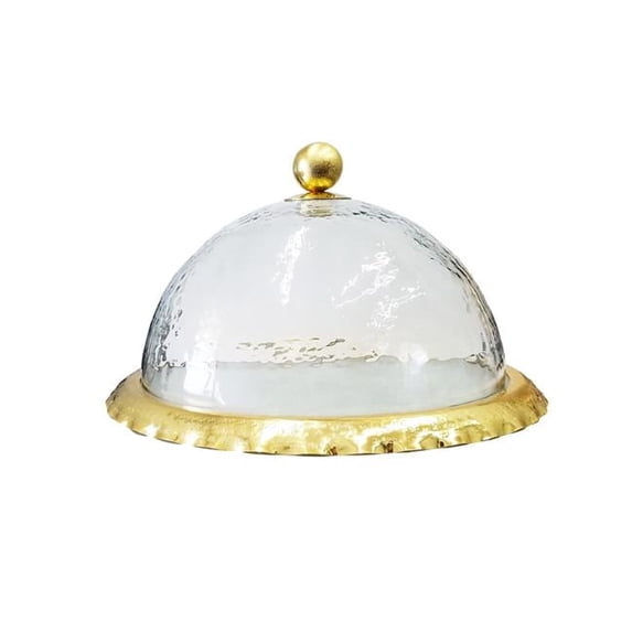 Glass Cake Dome Plate with Gold Border - 13.5 in.
