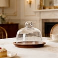 thumbnail image 1 of Glass Cake Stand With Dome Mini Dessert Plate With Wooden Base for Dessert Display and Table Decoration, 1 of 6