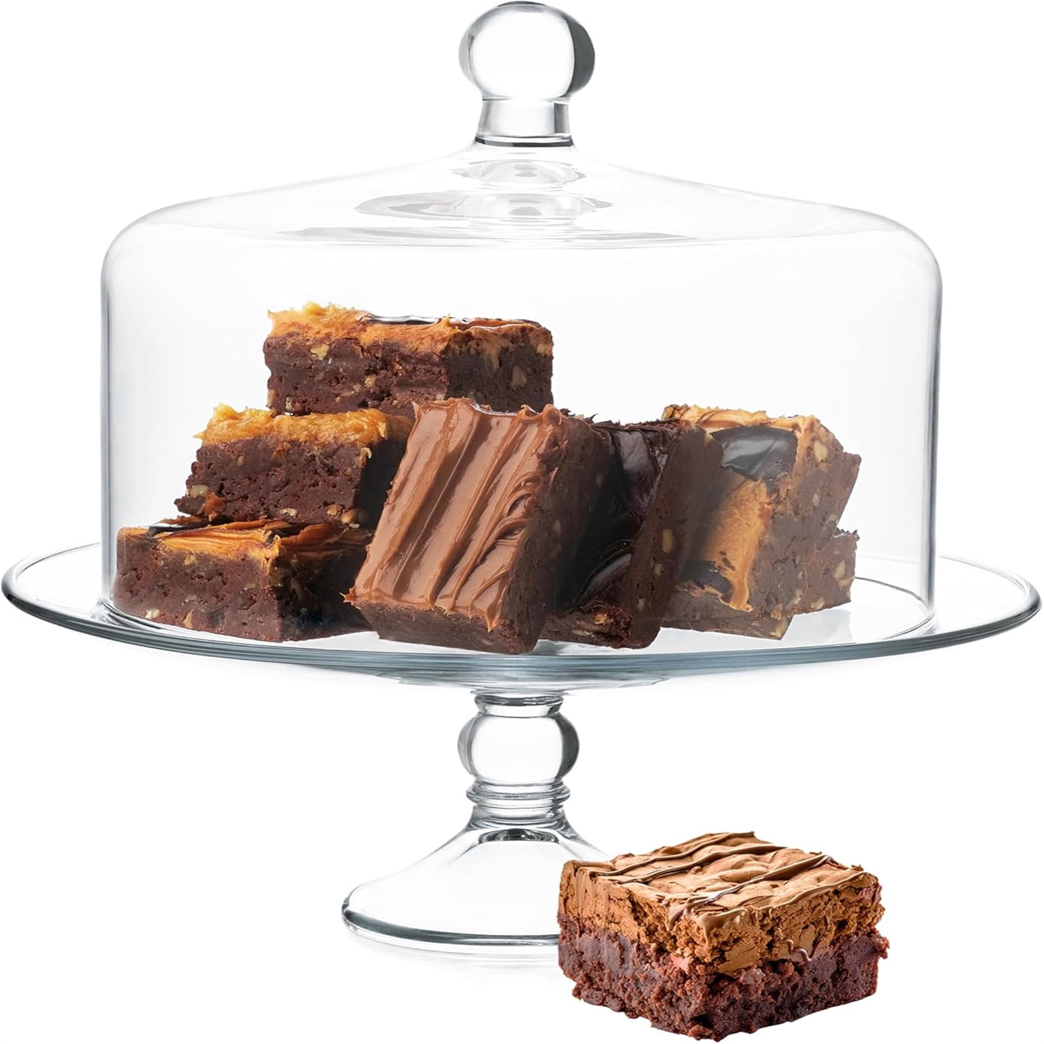 Glass Cake Stand with Dome Lid, Elegant Curved Footed, Covered Cake ...