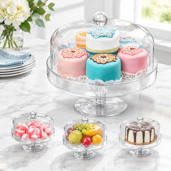 Glass Cake Stand with Lid, 8 Inch Multifunctional Dessert Display Plate for Cakes Pies Pastries