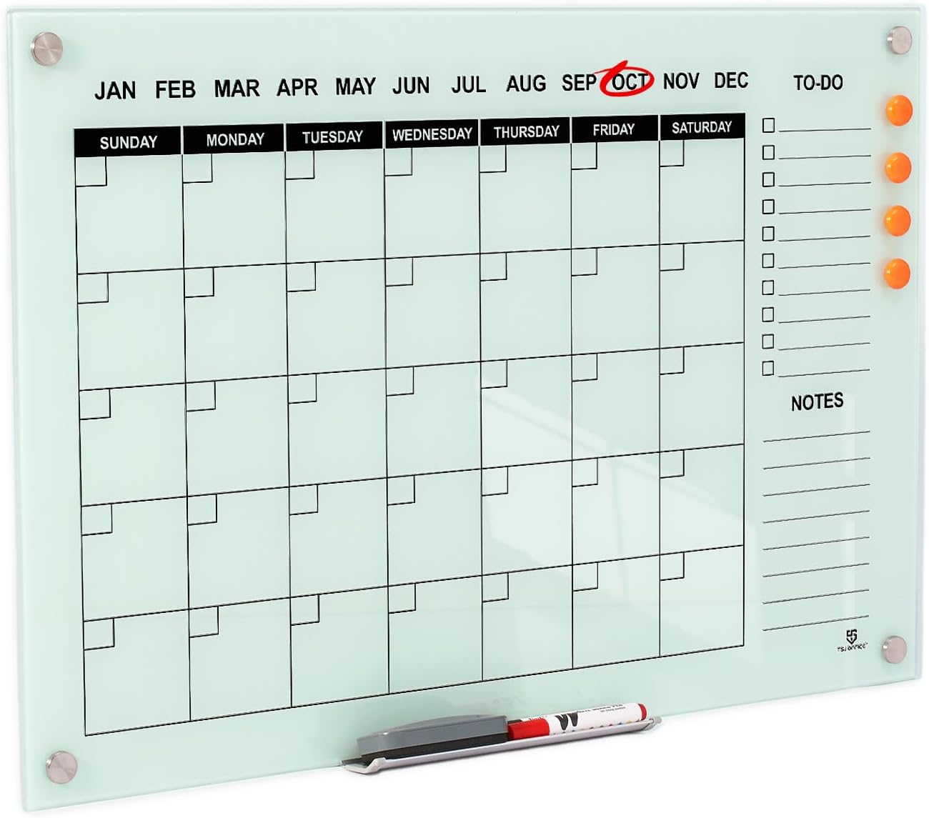 Glass Calendar Whiteboard 36 x 24 Inches Wall Mounted Monthly Dry