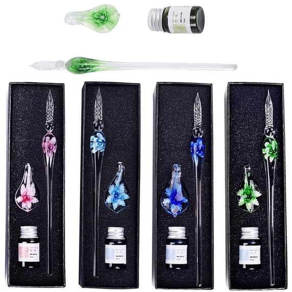 WETLA Glass Calligraphy Dip Pen and Ink Set, Glass Dip Crystal Pen with Ink and Holder, for Writing Art Decor Gift