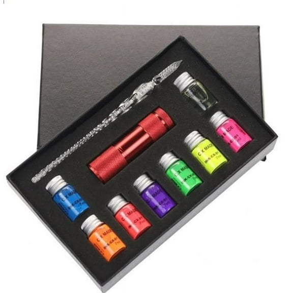 Glass Calligraphy Pens Crystal Glass Dip Pen and Color Ink Pen Holder Set Art Supplies for Signatures, Beginners Journaling Lettering Drawing Holiday Gift Decoration
